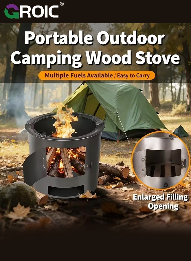 GROIC Portable Firewood Stove, Wood Burning Camp Stove, Woodstove with Carrying Case for Backpacking Outdoor Cooking, Traveling Survival Cooking Stove Stainless, Steel Emergency Camping Stove - Image 2